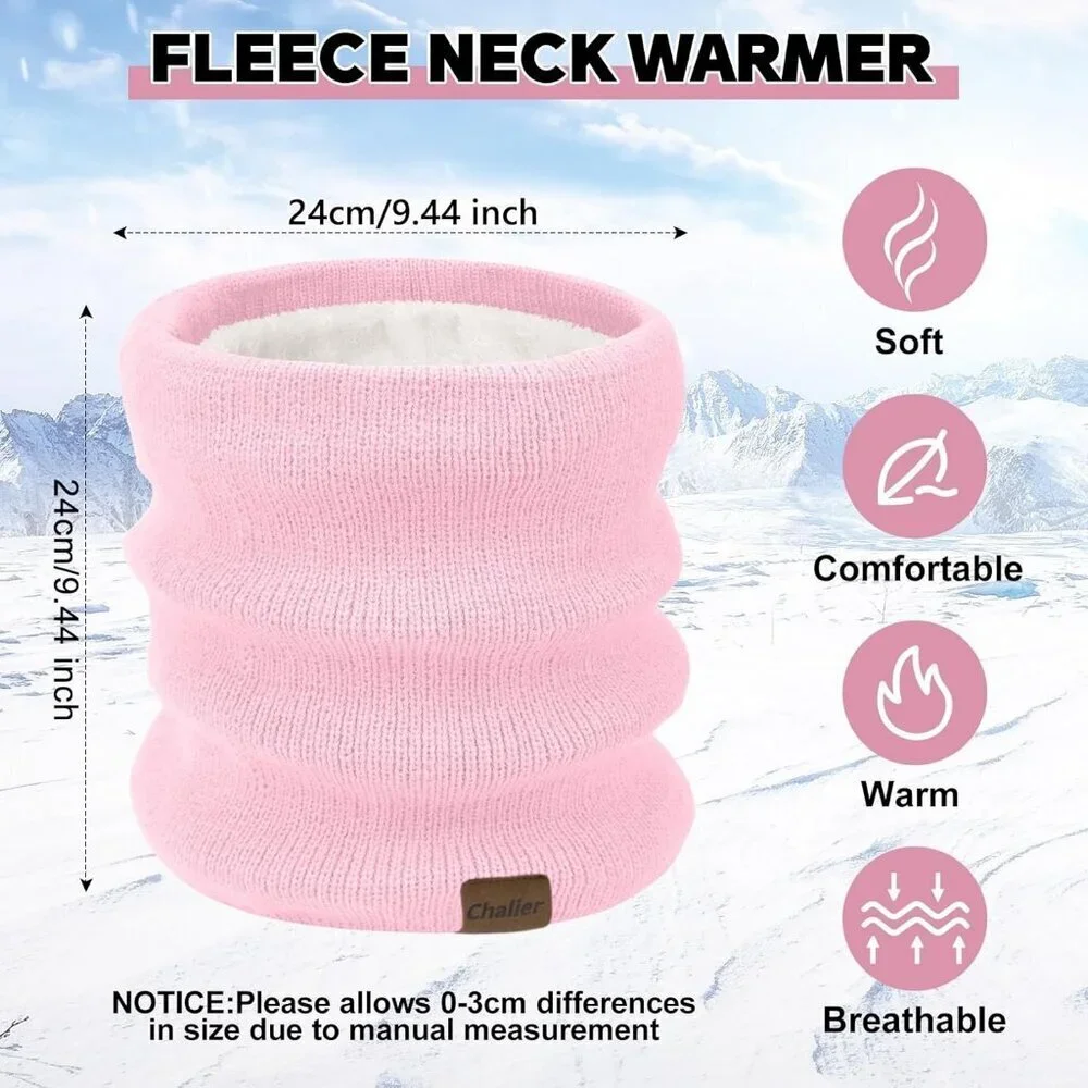 Women's Sky Pink Scarf Winter Double-Layer Neck Warmer Knit Fleece Lined Circle